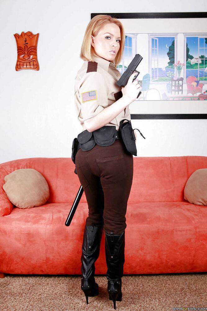 Hot babe in police uniform Krissy Lynn stripping and spreading her legs - #4