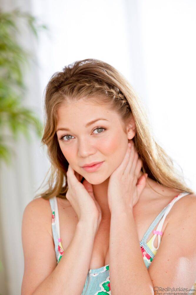 Appealing young Jessie Andrews happily undressing to pose in hot underwear - #15