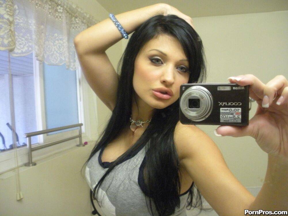 European chick Aletta Ocean takes topless selfies in mirror wearing a thong - #8