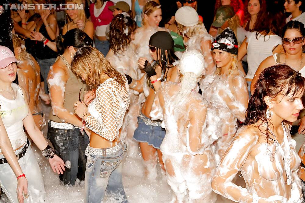 Seductive euopean gals having fun with malestrippers at the sex foam party - #1