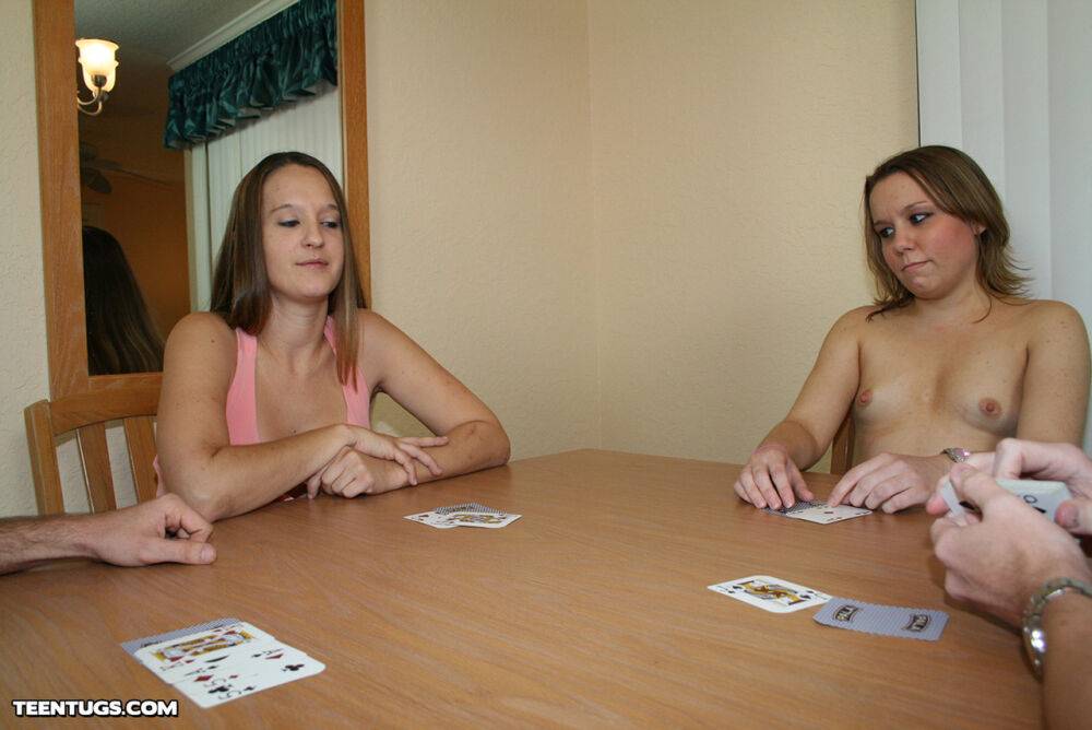 Teen girls Amber and Lexi Lee provide a handjob after losing at cards - #1