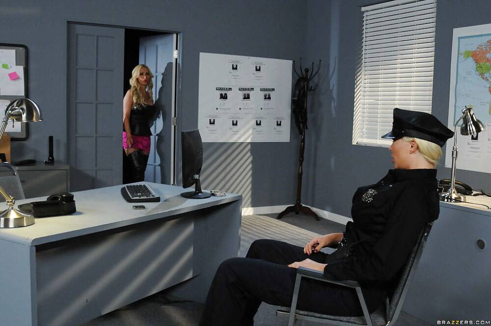 Gorgeous police officer involves a stunning MILF into hard lesbian sex - #1