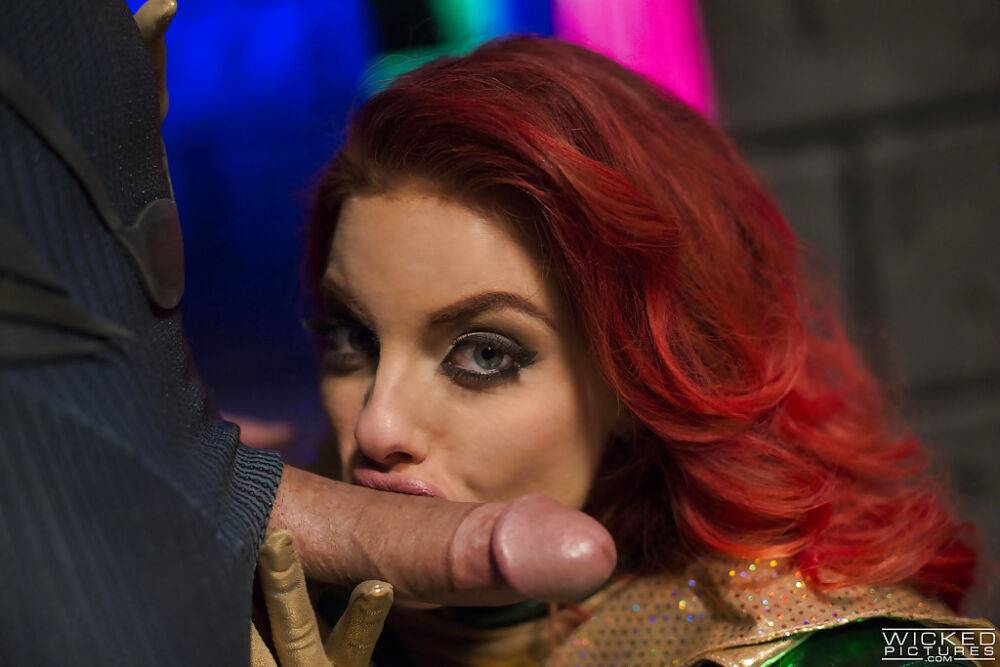 Chesty cosplay redhead Britney Amber taking a cumshot on her tongue - #13