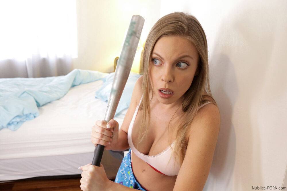 Pretty girl Britney Amber rides a burglar's cock after being roused from sleep - #9