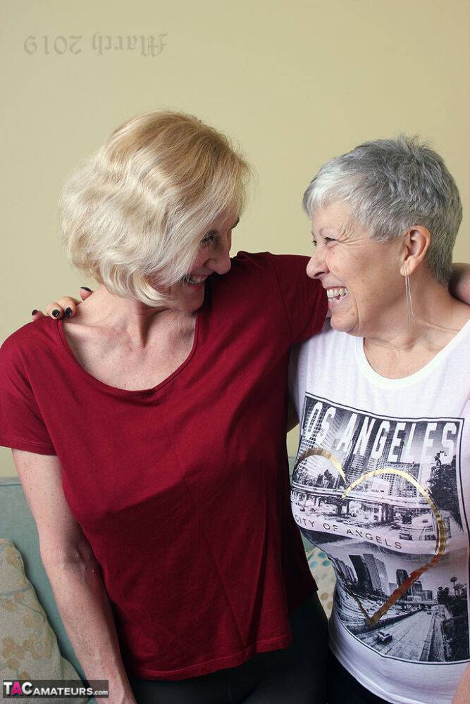 Old lesbians suck on each others boobs after modeling fully clothed - #10