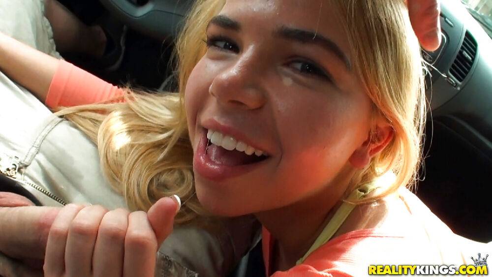 Naughty 18 year old slut Alina West sucks cock and swallows cum in car - #10