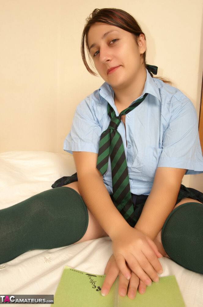 Naughty schoolgirl Kimberly Scott reading smut & masturbating her teen pussy - #14