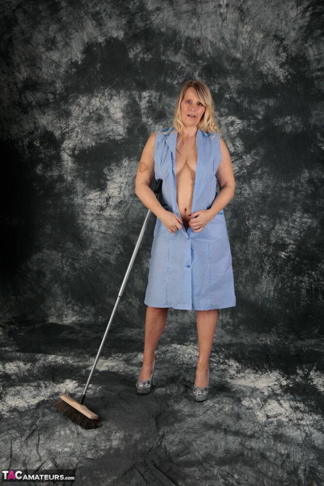 Blonde cleaning lady Sweet Susi exposes herself while pushing a broom - #8