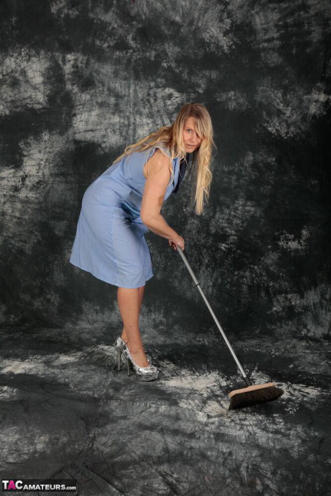 Blonde cleaning lady Sweet Susi exposes herself while pushing a broom - #10