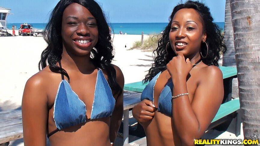 Two black girls exposing their round butts in tight jean shorts - #6