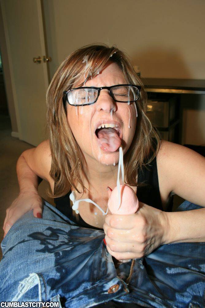 Horny fatty in glasses gives POV blowjob and gets her face drenched in cum - #8