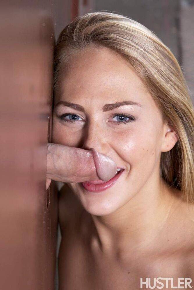 Stunning blonde pornstar Carter Cruise deepthroats a cock through a gloryhole - #1