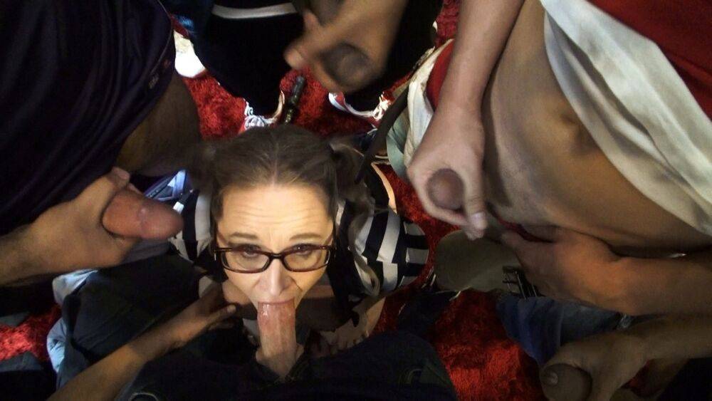 Fat amateur Dee Siren takes cumshots on her boobs while wearing referee attire - #5