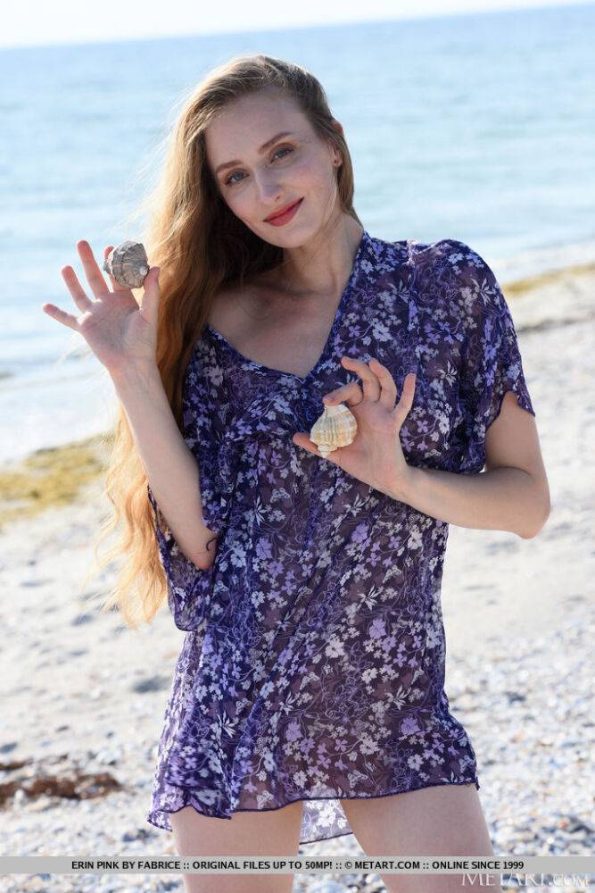 Young solo girl Erin Pink removes her dress to get naked on a beach - #8