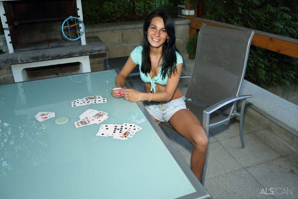 Dark haired teen girl loses at strip poker and gets her snatch pegged | Photo: 1661108