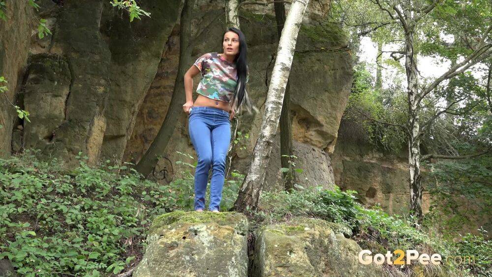 Brunette Lexi gets short taken and has to remove her jeans to piss in the bush - #8