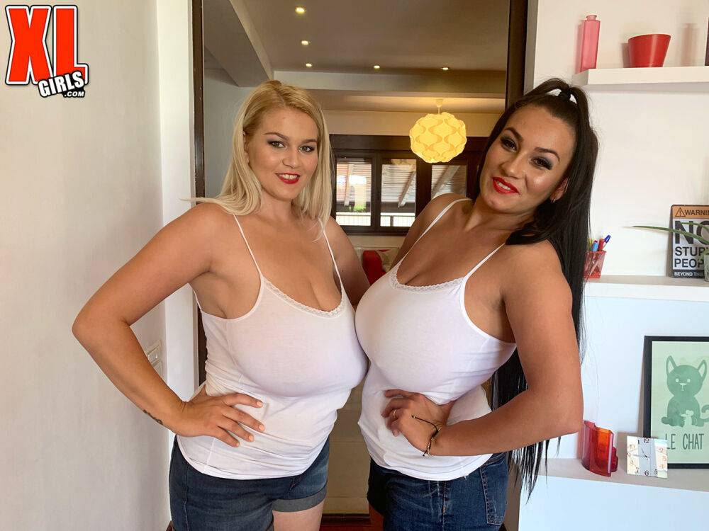 The Star sisters play with each others massive tits in denim shorts - #15