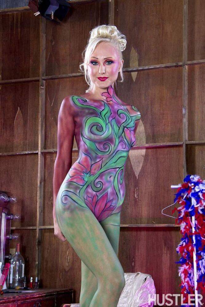 Hot older blonde Natasha Voya rocks it out wearing body paint only - #4