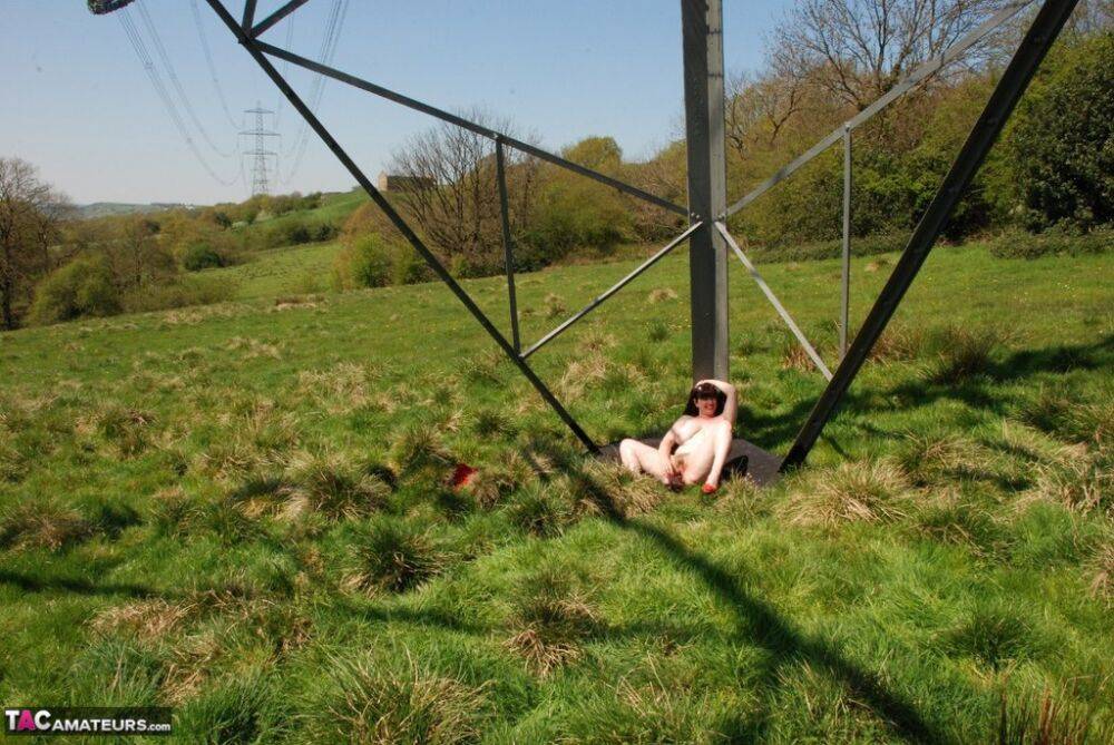 UK amateur Juicey Janey toys her pussy underneath a hydro transmission tower - #5