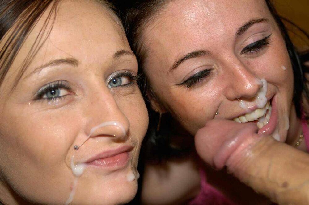 White sluts Cassie and Kitse get cum on faces at a bukkake party | Photo: 2010719