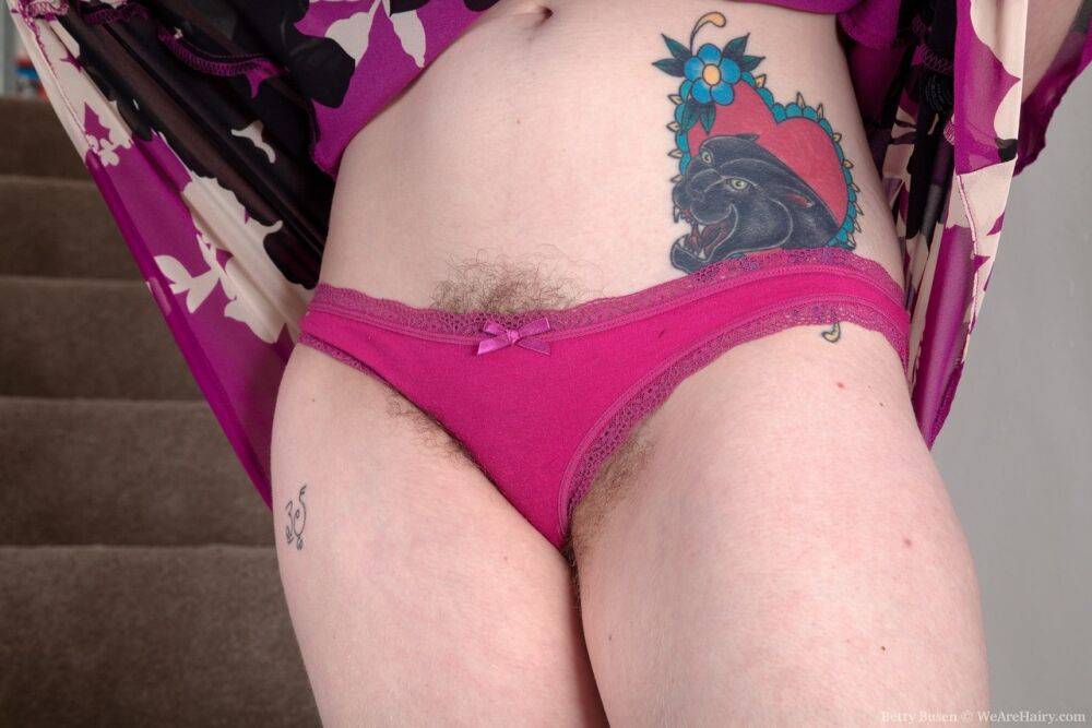 Busty amateur Betty Busen showcases her full bush on a staircase - #16