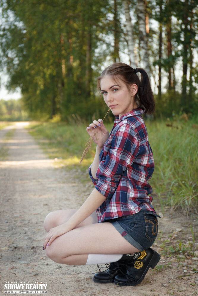 Teen first timer strips totally naked on a dirt road out in the country - #6