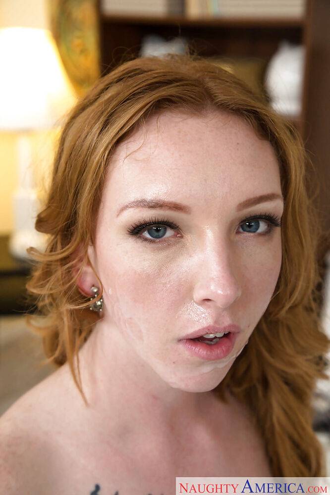 Fully clothed redhead Katy Kiss licks and sucks a thick cock up close - #2