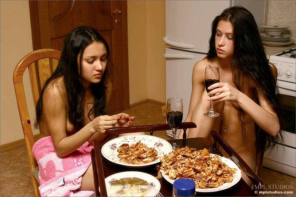 Young lesbians cook up a feats after getting naked over some wine - #4