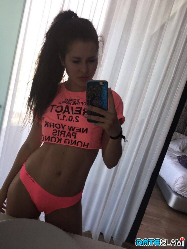 Beautiful dark haired Julia in skimpy outfits taking a sexy selfie - #8