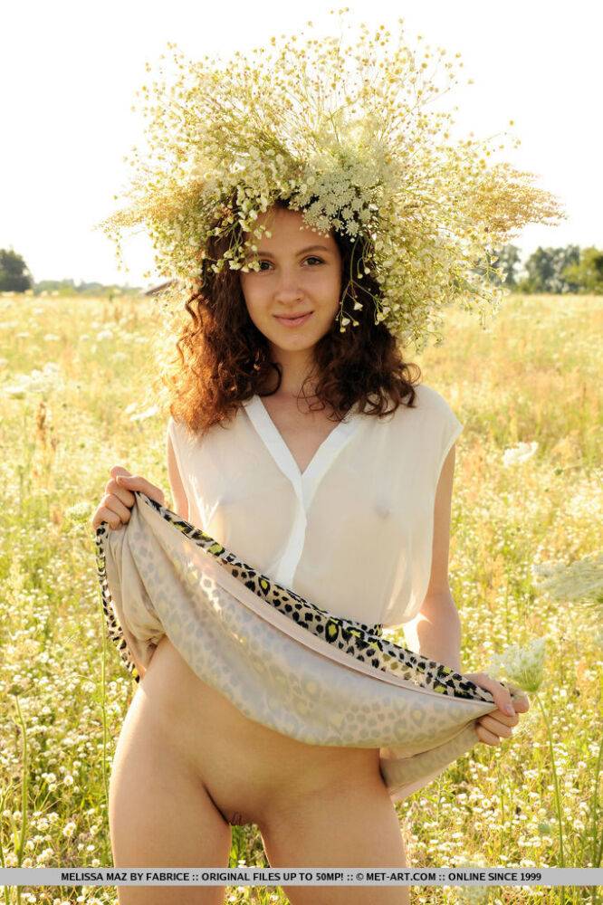 Nice teen Melissa Maz adorns herself with wildflowers while naked in a field - #7