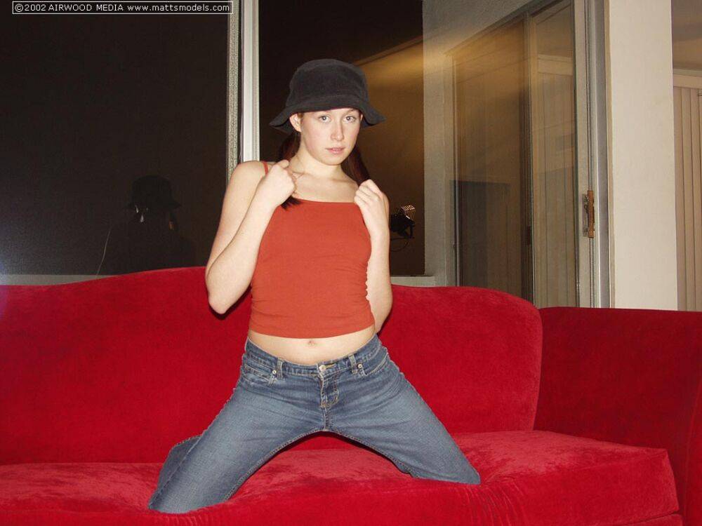 Teen girl Mandy makes her nude debut on a sofa in pigtails and a funky hat - #14