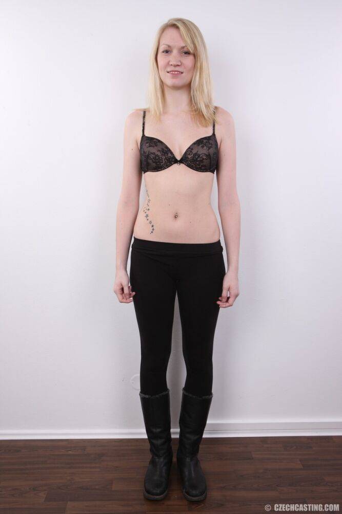 Blonde girl Klara doffs a T-shirt and black leggings for her nude premiere - #15