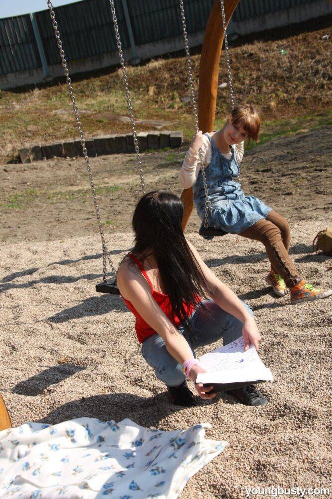 Young girls discover their love of lesbian sex at a schoolyard playset - #8