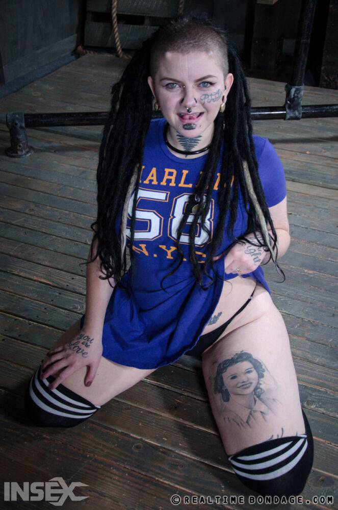 Punk girl Luna Lavey endures having skin broken while being caned by a dyke - #7