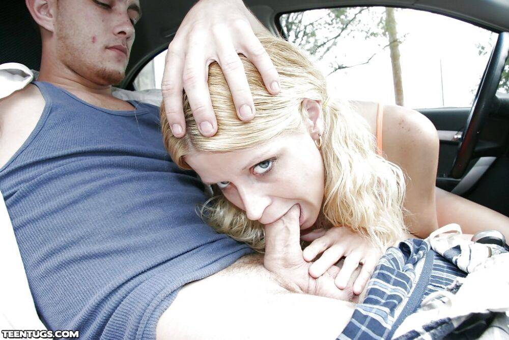 Cock starving blonde babe gives a deepthroat blowjob in the car - #9