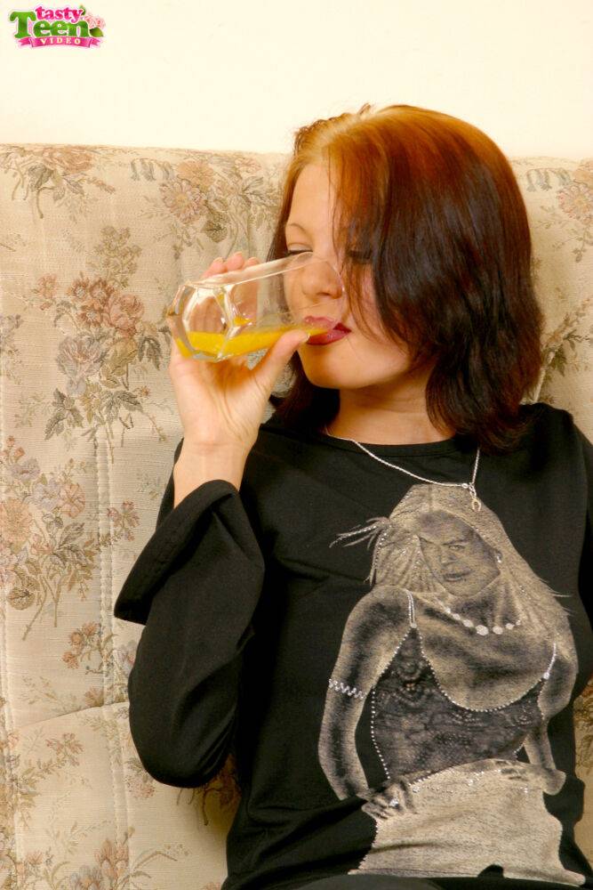 Young redhead downs some OJ before seducing and fucking a man friend - #4