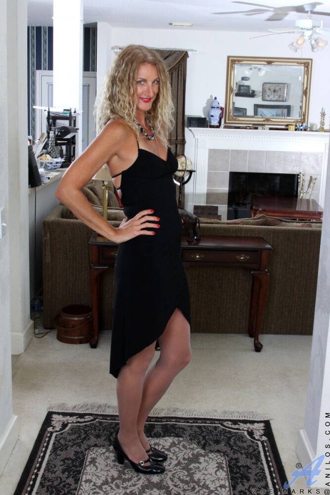 American blonde Zoe Marks releases her tan lined body from a black dress - #7