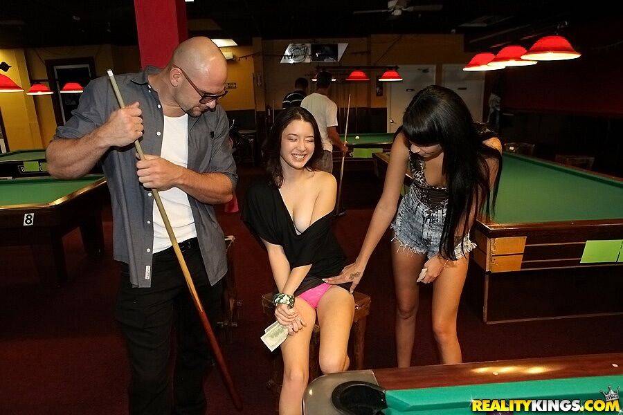 Slim brunette hottie gets fucked on the pool table for cash - #2