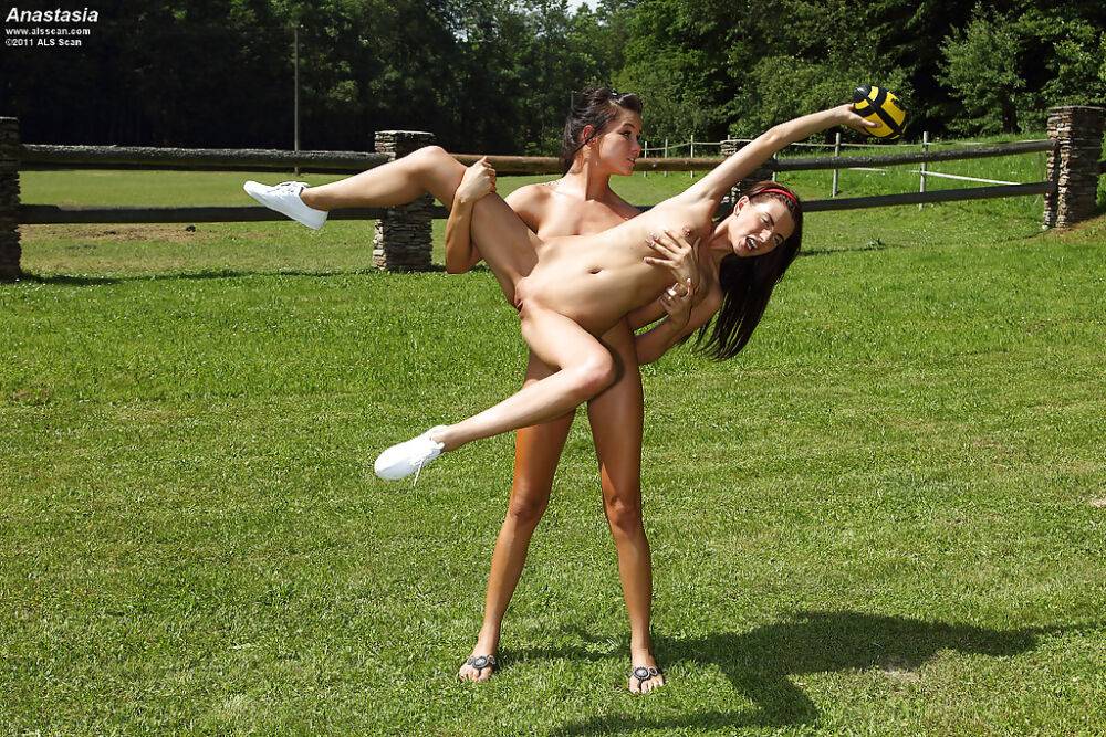 Lascivious amateur brunettes having some lesbian fun outdoor - #12