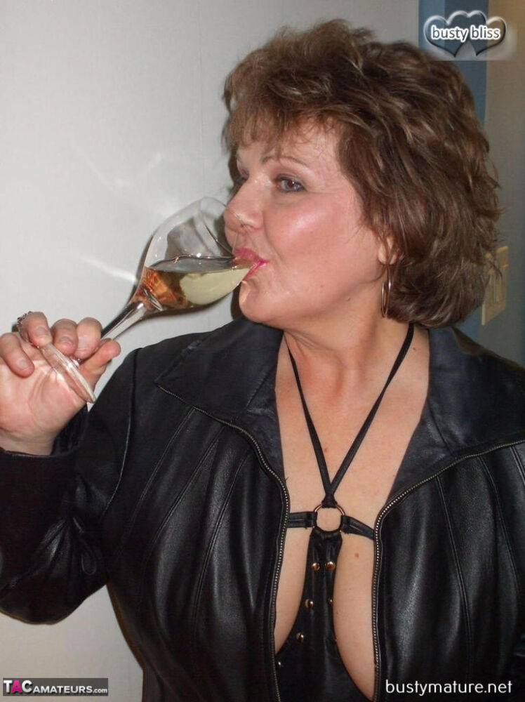 Mature amateur Busty Bliss sucks on her fingers while drinking too much wine - #11