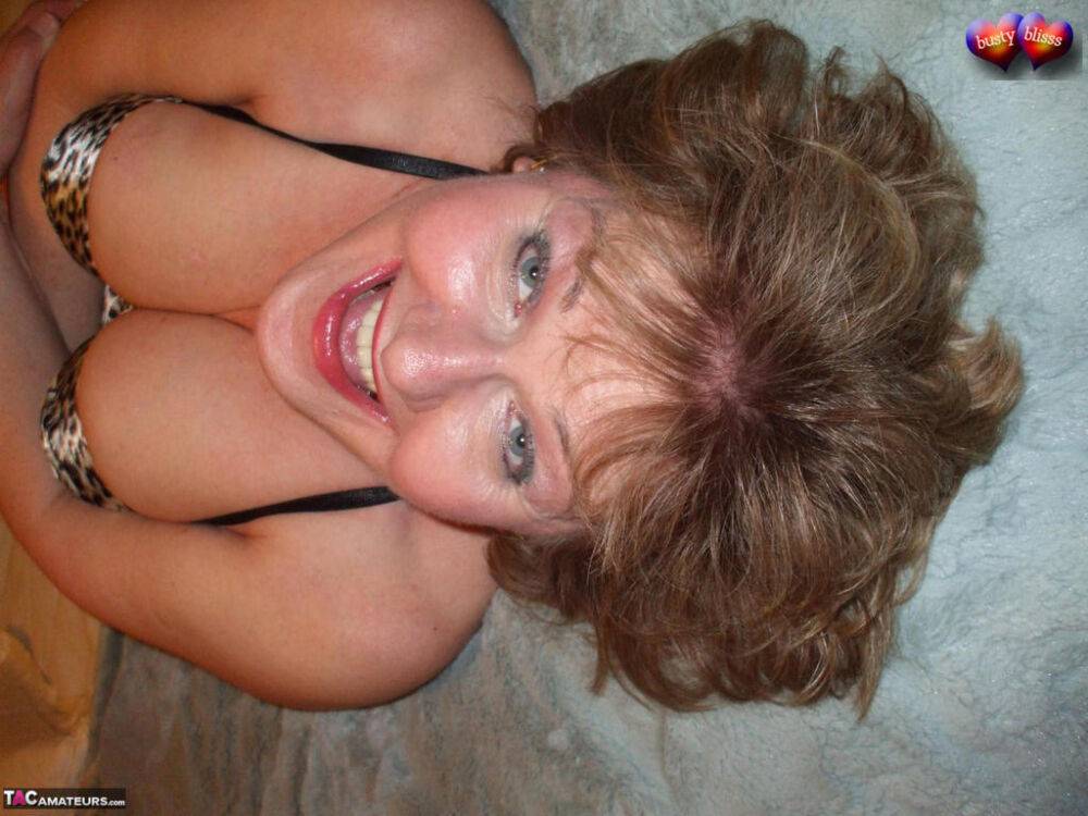 Mature mom Busty Bliss in sexy lingerie disrobes to let her big tits hang - #13