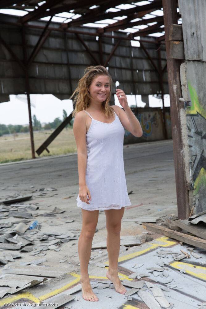 Teen solo girl Anel models totally naked amid ruins of abandoned building - #4