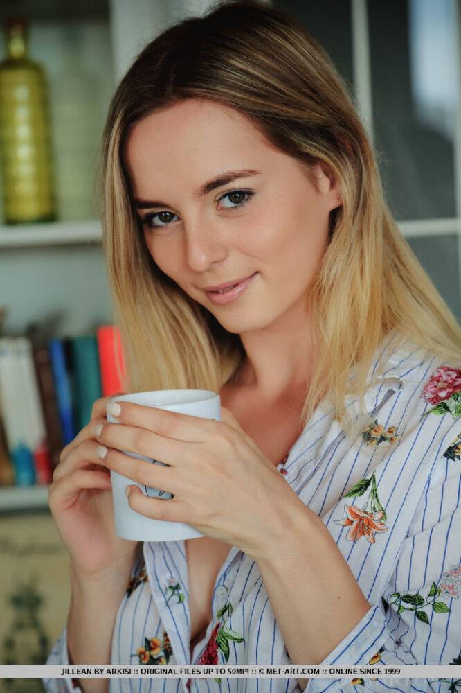 Nice teen Jillean models naked while enjoying her morning cup of coffee - #3