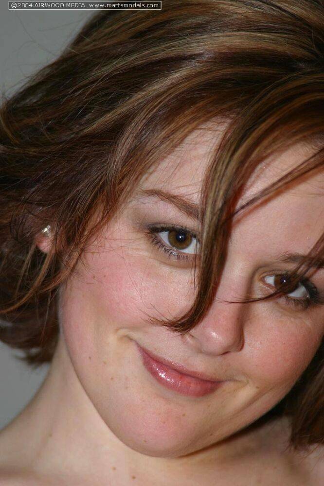 Charming teen Haley uncovers her perky titties before showing her bald pussy - #1