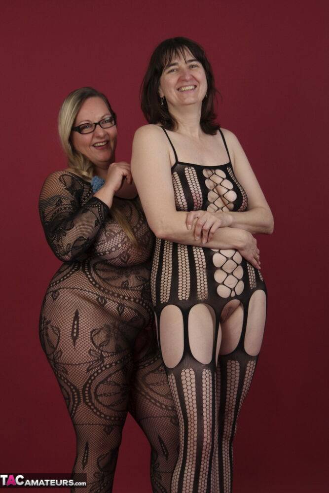 Amateur models fondle each others lesbian tits in sexy bodystockings - #8