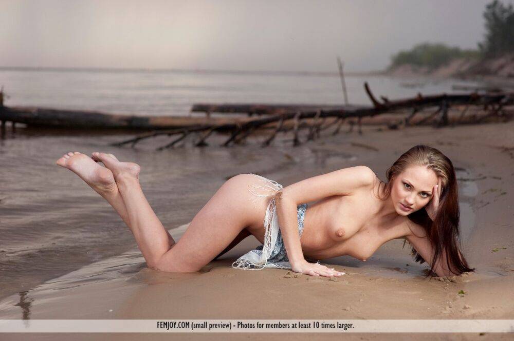 Solo girl Ella K models totally naked on the wet sand of a beach - #11