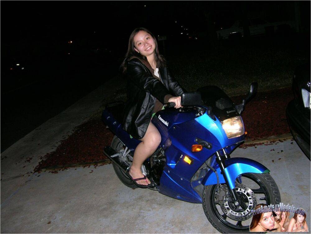 Asian amateur gets completely naked at night on top of a moped - #4