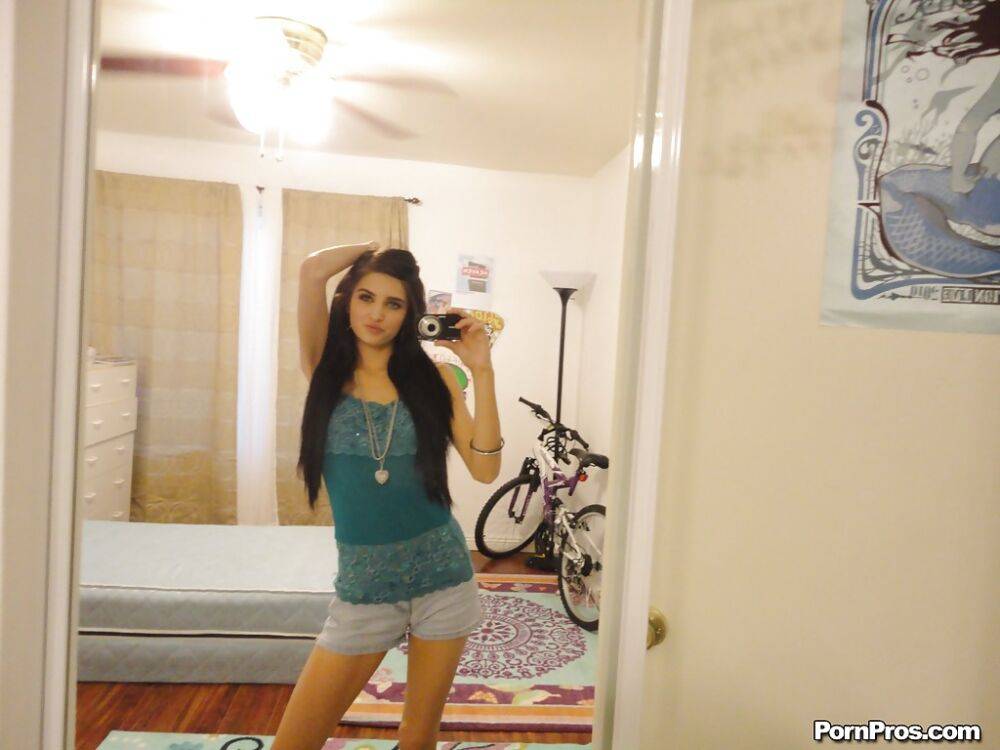 Slender female Zoey Kush ditching her shorts and top while taking selfies - #7