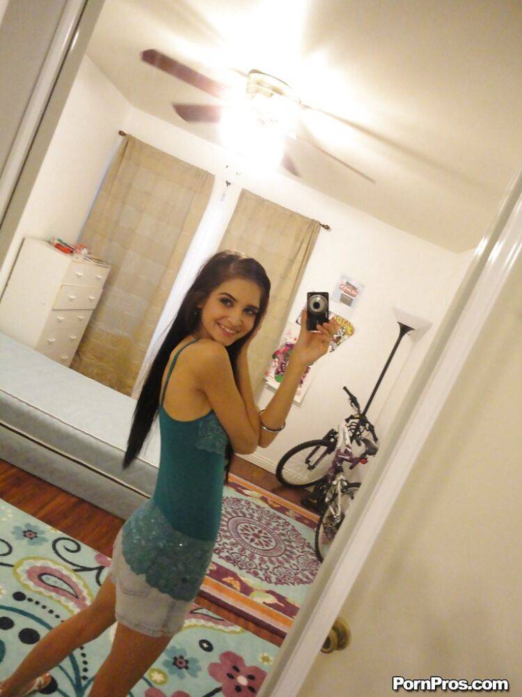 Slender female Zoey Kush ditching her shorts and top while taking selfies - #6