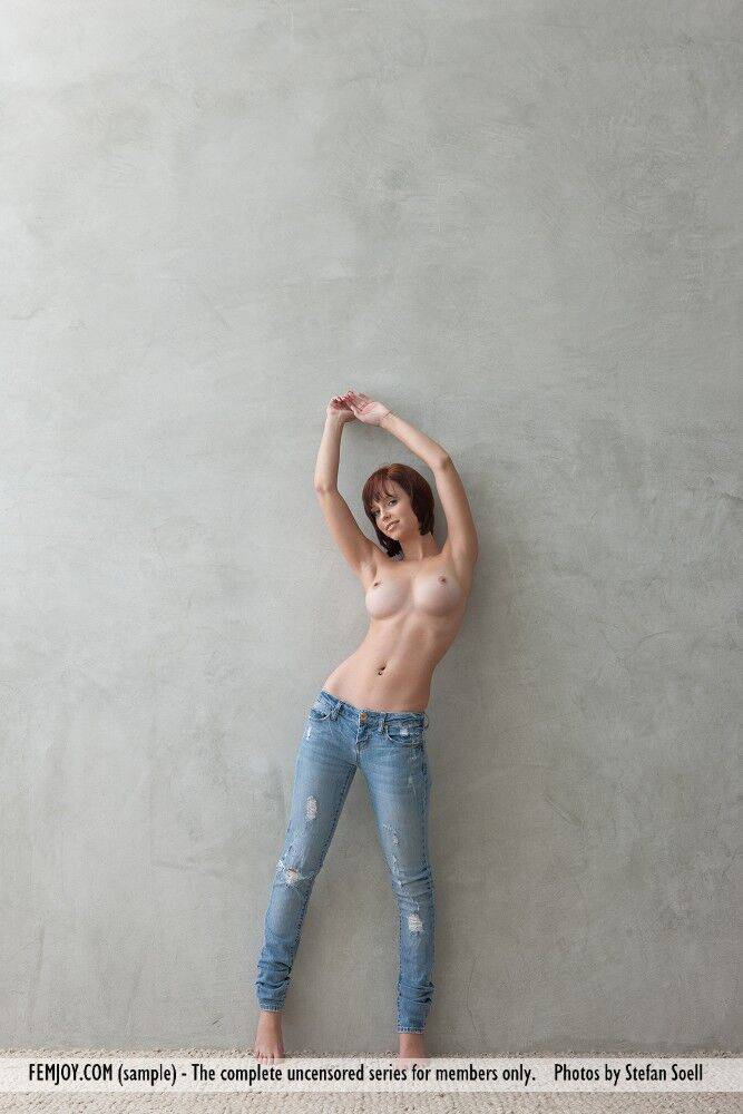 Gorgeous long legged Hayden W with naked firm big tits sheds jeans to bare ass - #1